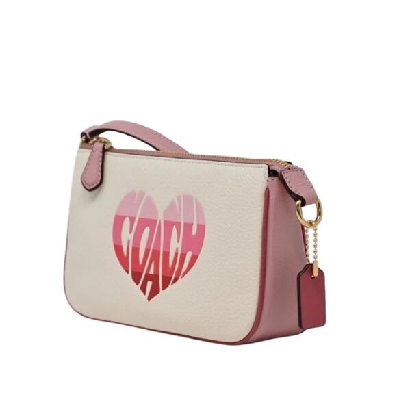 COACH STRIPE HEART LEATHER NOLITA 19 PURSE BAG IN COLORS: GOLD/CHALK VALENTINE - Picture 6 of 9